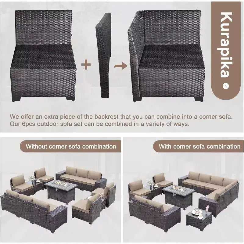ALAULM 13 Pieces Patio Furniture Set, Rattan Wicker Outdoor Conversation Sets, Furniture Sectional Sofa Set