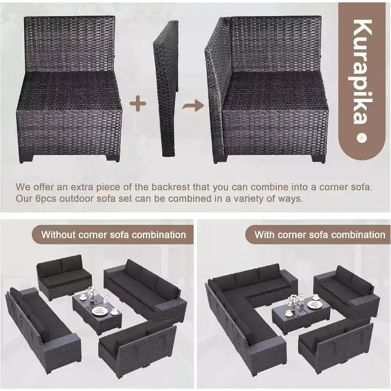 ALAULM 13 Pieces Patio Furniture Set, Rattan Wicker Outdoor Conversation Sets, Furniture Sectional Sofa Set