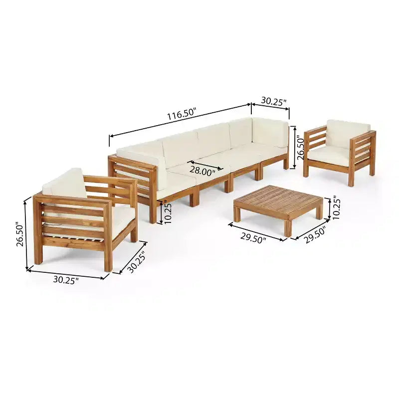 Christopher Knight Home Oana Outdoor Acacia Wood 6 Seater Sofa and Club Chair Chat Set with Cushions