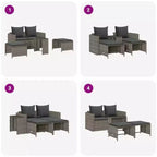 vidaXL 5 Piece Patio Sofa Set with Cushions Stackable Gray Poly Rattan - Gray Dark Gray