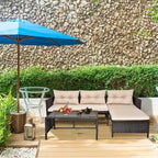 Karl Home bruine loungeset van wicker voor buiten met beige kussens