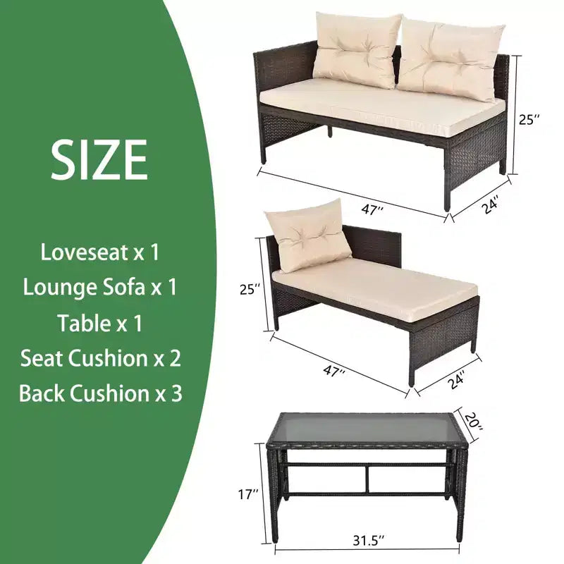 Karl Home bruine loungeset van wicker voor buiten met beige kussens