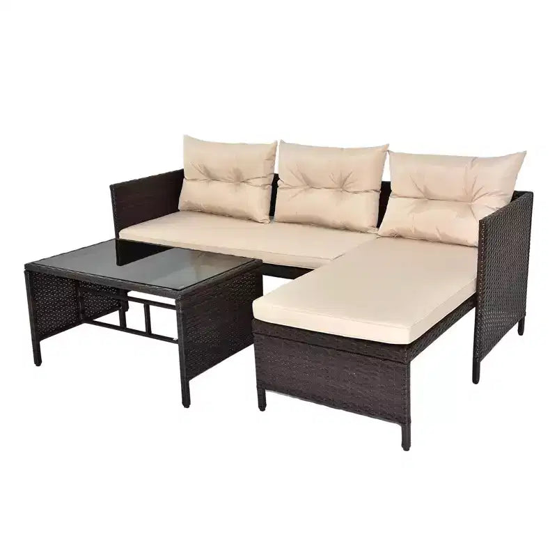 Karl Home bruine loungeset van wicker voor buiten met beige kussens