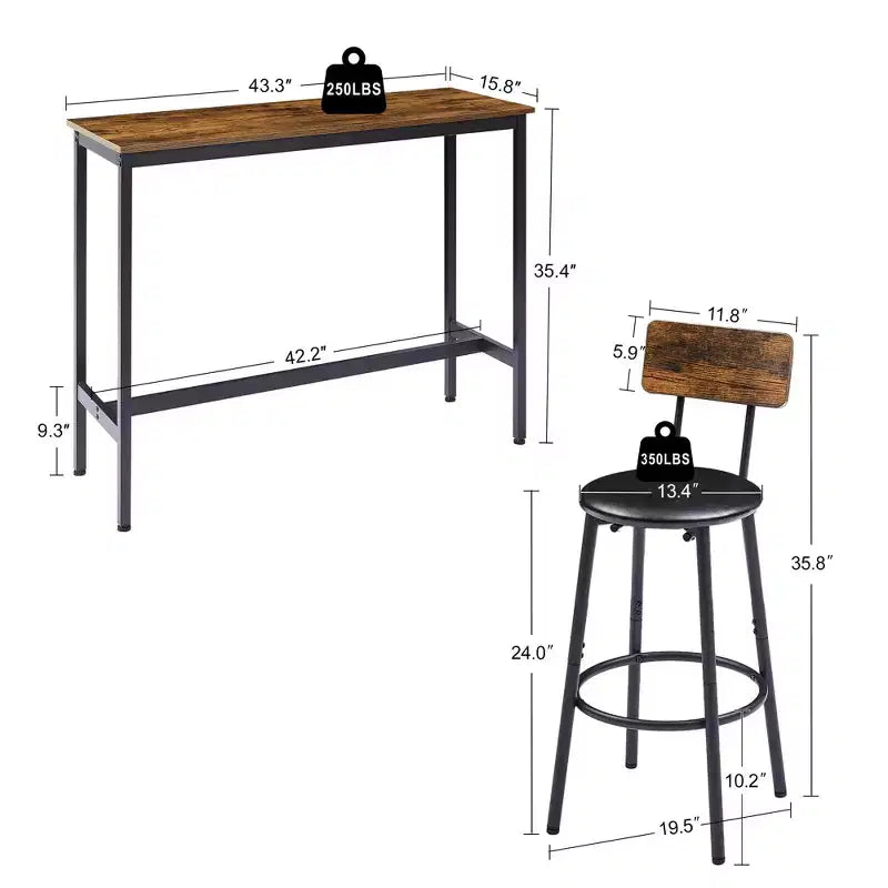 GDFStudio Briar rustieke 3-delige bartafelset met barkrukken bekleed met kunstleer