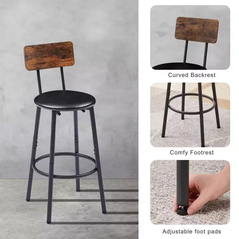 GDFStudio Briar rustieke 3-delige bartafelset met barkrukken bekleed met kunstleer