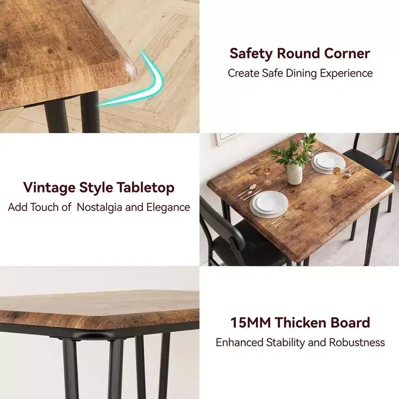 Eettafelset van 3 delen met 2 gestoffeerde stoelen