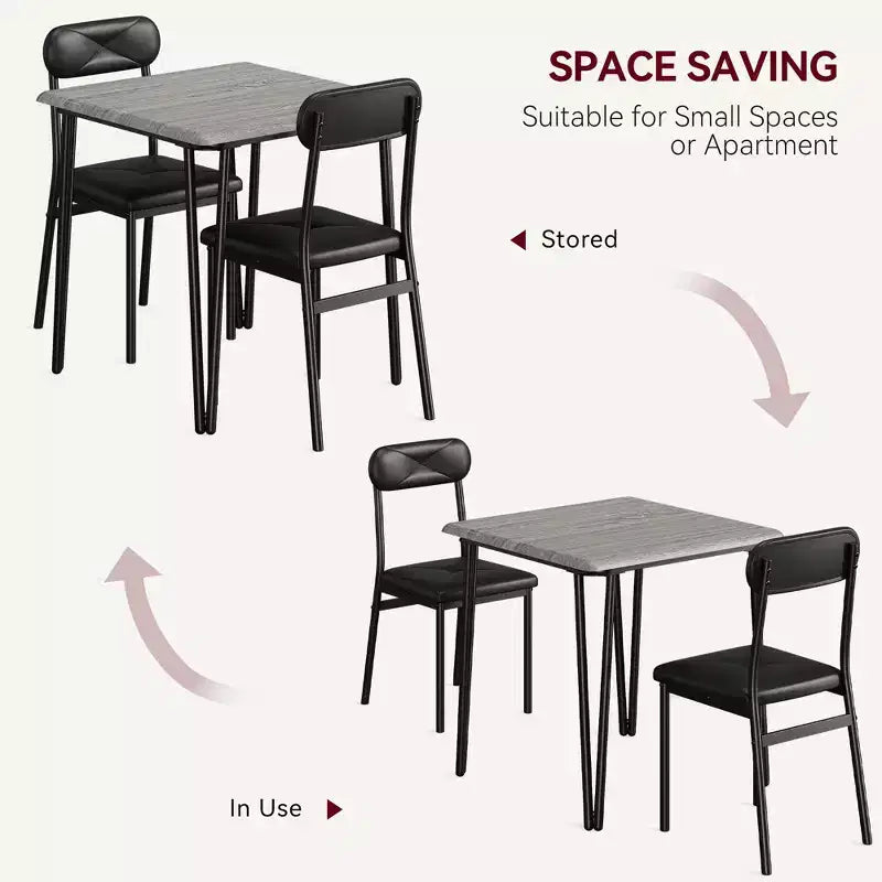 Eettafelset van 3 delen met 2 gestoffeerde stoelen