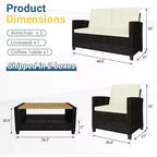 Heynemo 4-delige loungeset voor de patio, weerbestendige wicker loungeset met salontafel met 2 niveaus, buitenbank