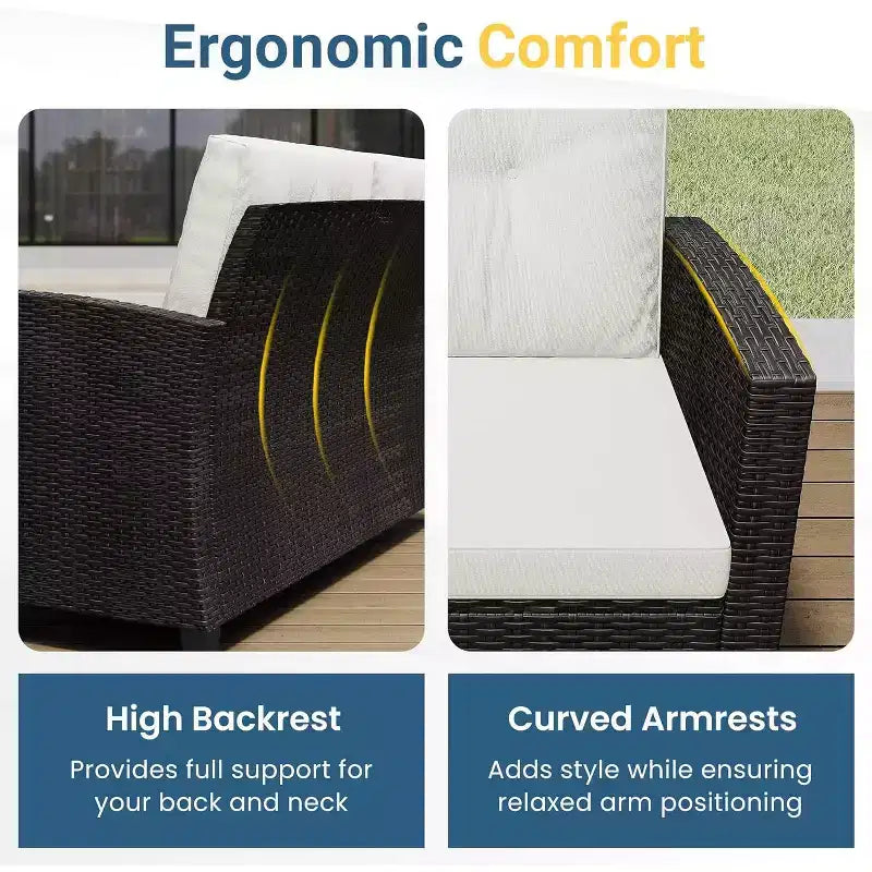 Heynemo 4-delige loungeset voor de patio, weerbestendige wicker loungeset met salontafel met 2 niveaus, buitenbank