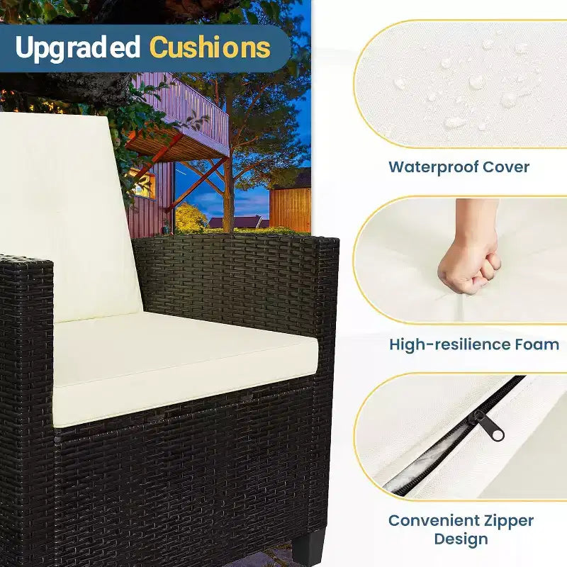 Heynemo 4-delige loungeset voor de patio, weerbestendige wicker loungeset met salontafel met 2 niveaus, buitenbank