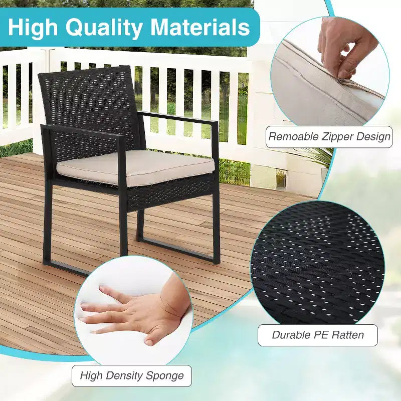 BestMassage Patio Furniture 3-Piece Rattan Set - Rocking Chairs and Coffee Table, Khaki