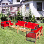 Costway 4 PCS Wood Outdoor Patio Furniture Set with Cushions White Red Cushion Cover Sets White+Red/Turquoise