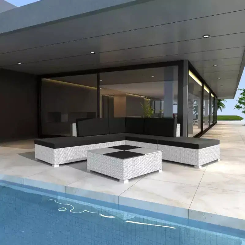 vidaXL 6-delige loungeset voor buiten met kussens, wit polyrotan