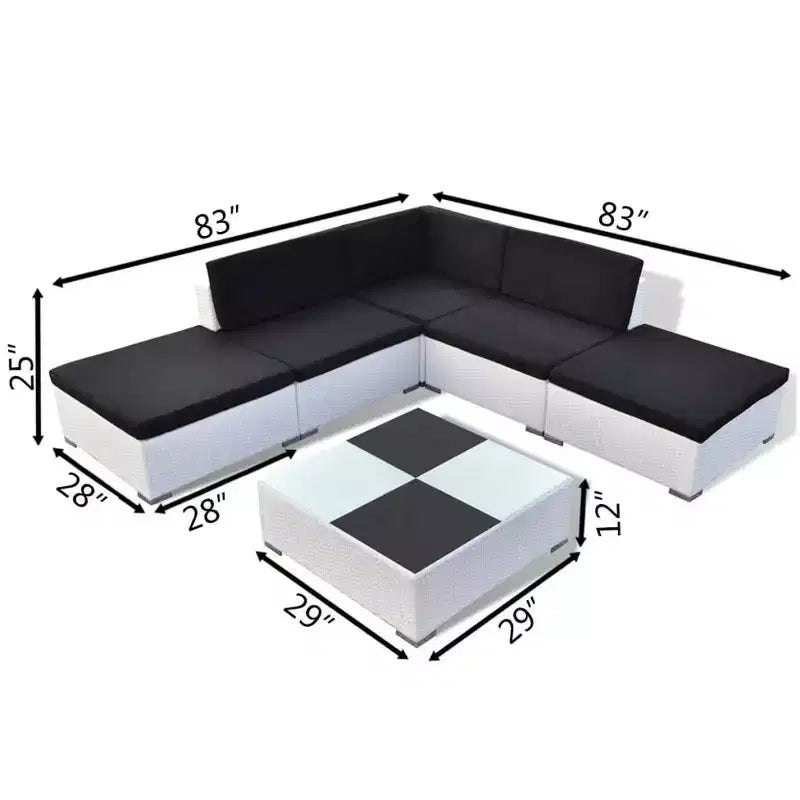 vidaXL 6-delige loungeset voor buiten met kussens, wit polyrotan