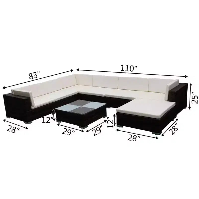 vidaXL loungeset voor buiten – 8 delen, polyrotan, bruin, weerbestendig, met kussens – ideaal voor de tuin of het terras