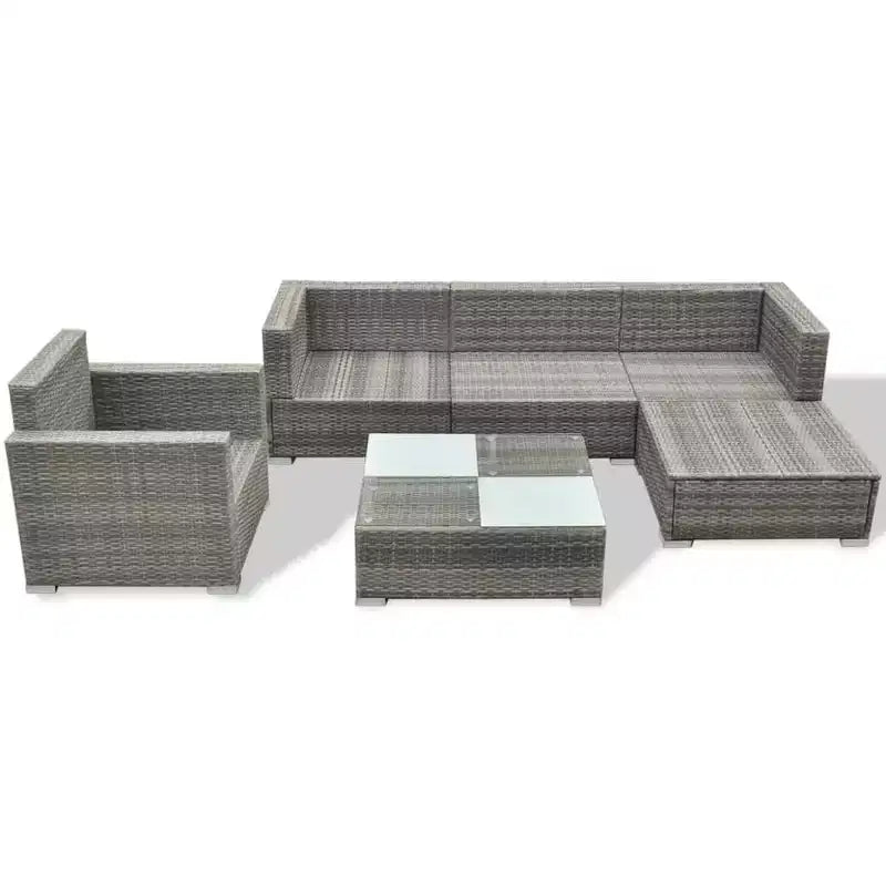 vidaXL 6-Piece Patio Lounge Set - Outdoor Sofa Set with Cushions and Tea Table - Gray Poly Rattan