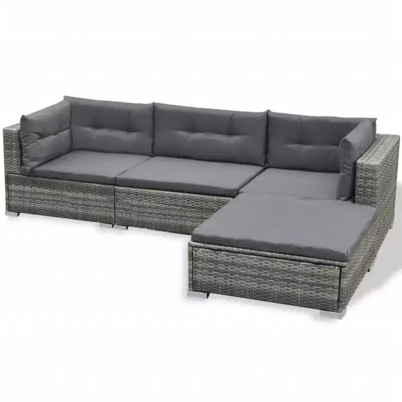 vidaXL 6-Piece Patio Lounge Set - Outdoor Sofa Set with Cushions and Tea Table - Gray Poly Rattan