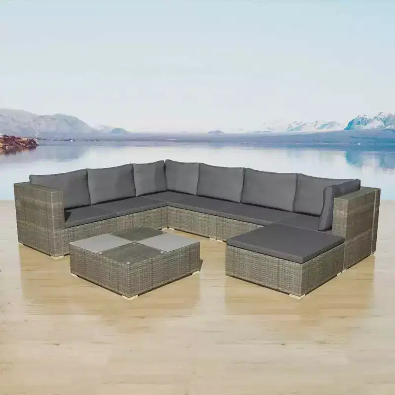 vidaXL 8-delige loungeset voor buiten - grijs polyrotan met comfortabele kussens, veelzijdige opstelling - ideaal voor tuin en terras