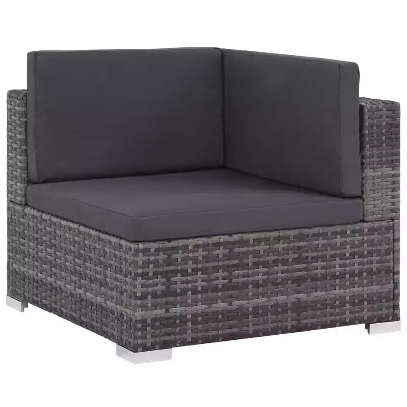 vidaXL grijze loungeset voor buiten met 8 delen – polyrotan lounge met kussens, hoek- en middenbanken, salontafel en hocker – tuinmeubelen voor binnen en buiten