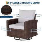 Acekool 3 Piece Patio Wicker Swivel Rocker Chair Set with Rattan Side Table & Soft Cushions, Outdoor Swivel Rocking Chairs for Deck Porch Pool