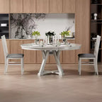 VECELO ronde uitschuifbare eetkamertafelset, tafel van rubberhout met 4/6 armloze gestoffeerde eetkamerstoelen voor de keuken, grijs