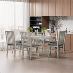 VECELO ronde uitschuifbare eetkamertafelset, tafel van rubberhout met 4/6 armloze gestoffeerde eetkamerstoelen voor de keuken, grijs