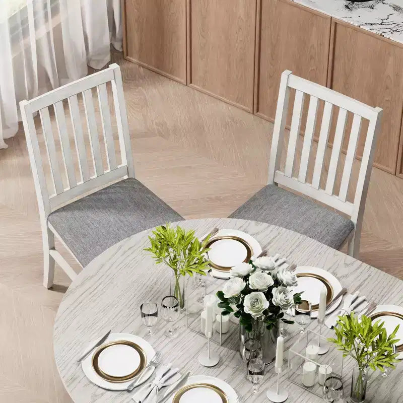 VECELO ronde uitschuifbare eetkamertafelset, tafel van rubberhout met 4/6 armloze gestoffeerde eetkamerstoelen voor de keuken, grijs