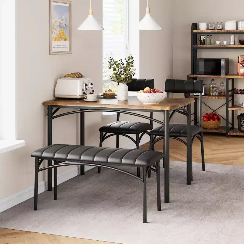 Eettafelset voor 4 personen, keukentafel met 2 gestoffeerde stoelen en 1 bank, rechthoekige houten eettafelset met stoelen voor kleine ruimtes