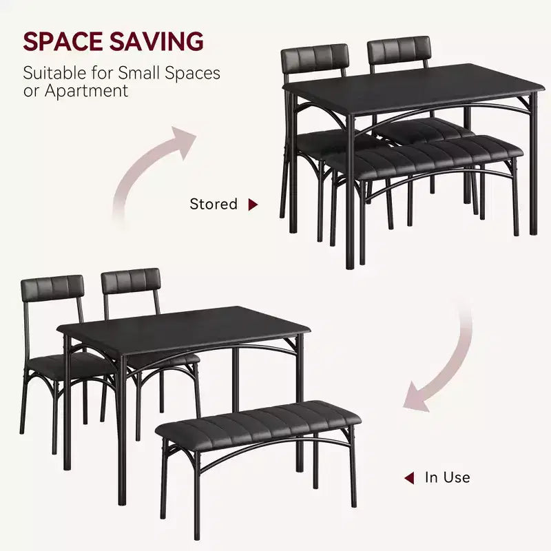 Eettafelset voor 4 personen, keukentafel met 2 gestoffeerde stoelen en 1 bank, rechthoekige houten eettafelset met stoelen voor kleine ruimtes