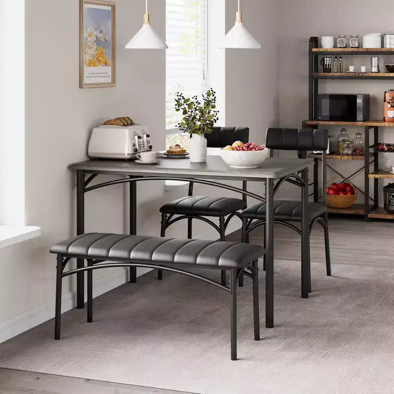 Eettafelset voor 4 personen, keukentafel met 2 gestoffeerde stoelen en 1 bank, rechthoekige houten eettafelset met stoelen voor kleine ruimtes