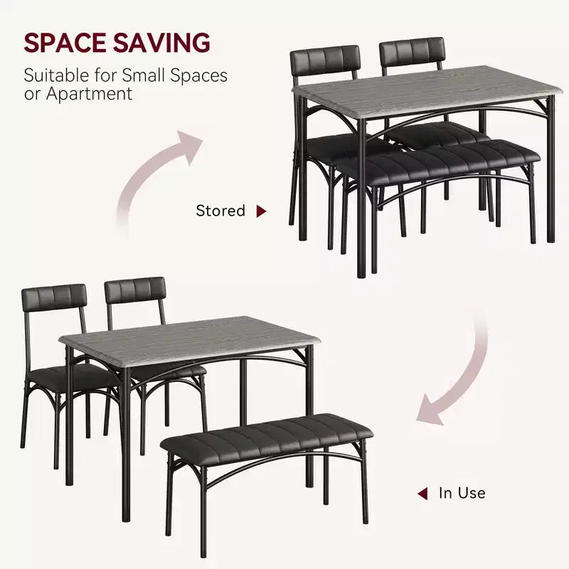 Eettafelset voor 4 personen, keukentafel met 2 gestoffeerde stoelen en 1 bank, rechthoekige houten eettafelset met stoelen voor kleine ruimtes
