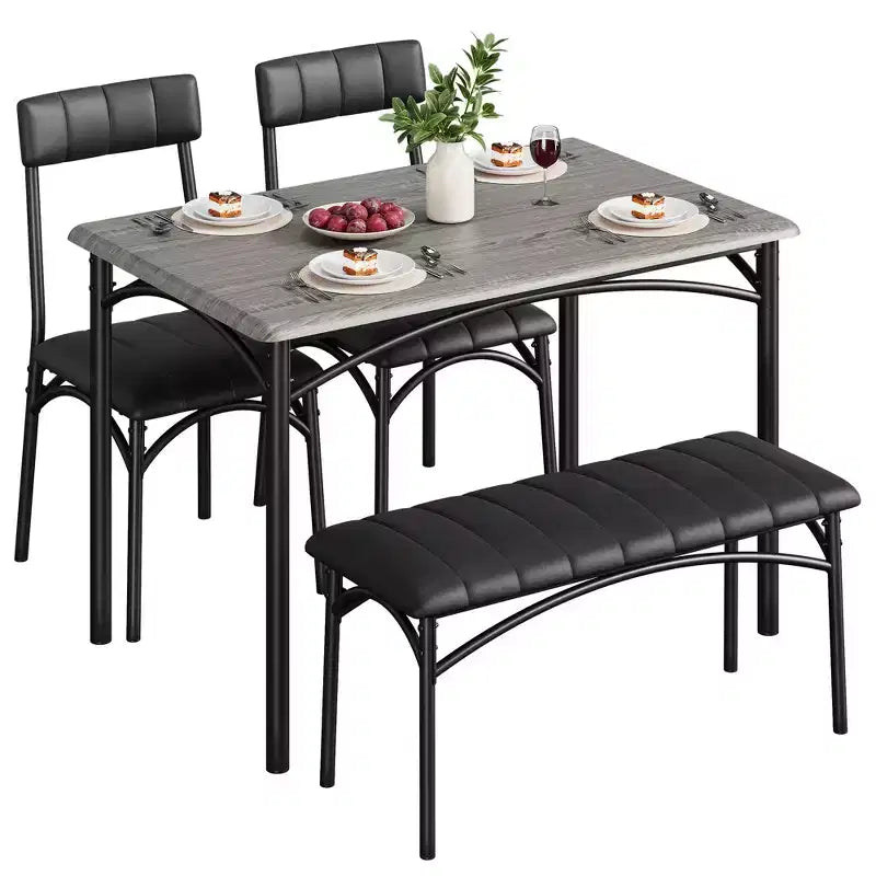 Eettafelset voor 4 personen, keukentafel met 2 gestoffeerde stoelen en 1 bank, rechthoekige houten eettafelset met stoelen voor kleine ruimtes