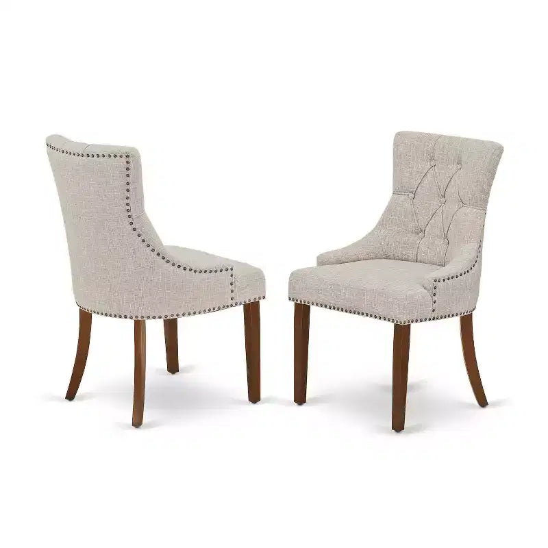 HomeStock 7-delige keukentafelset met mahoniekleurige linnen Parsons-stoelen