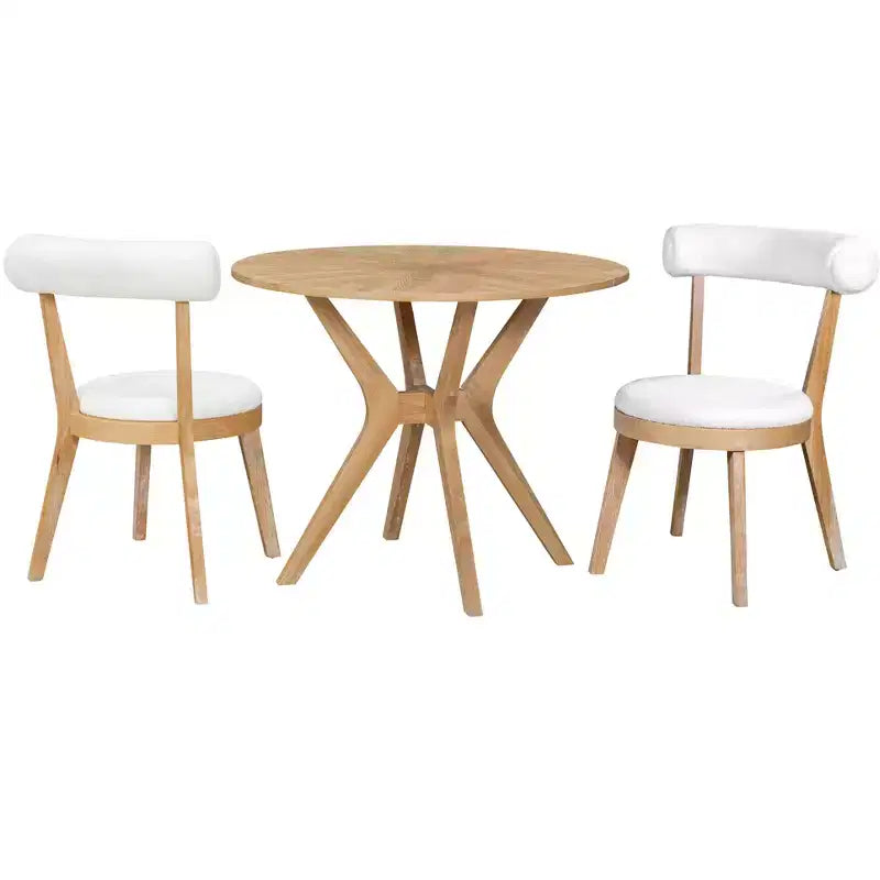 3 Piece Round Dining Table Set for 2, Dining Set Kitchen Table Set Breakfast Nook Table Set with 2 Upholstered Dining Chairs - ModernLuxe