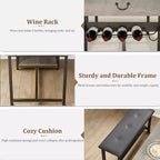 Dining Table Set for 4, Dining Room Table with Storage Drawers & Wine Rack, Kitchen Dining Table Set with Upholstered Benches for Dining Room-Grey