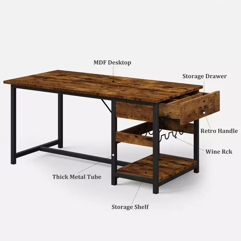 Dining Table Set for 4, Dining Room Table with Storage Drawers & Wine Rack, Kitchen Dining Table Set with Upholstered Benches for Dining Room-Grey