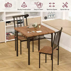 Eetkamerset voor 2 personen, vierkante keukentafel met 2 krukken en opbergrek, houten ontbijttafel voor woonkamer en kleine ruimtes