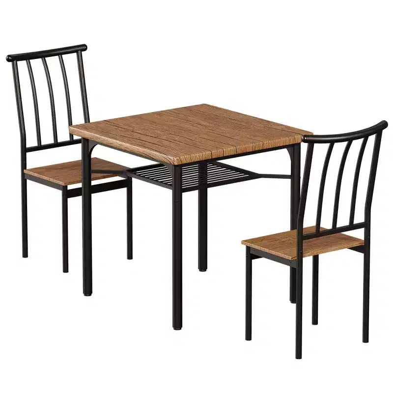 Eetkamerset voor 2 personen, vierkante keukentafel met 2 krukken en opbergrek, houten ontbijttafel voor woonkamer en kleine ruimtes