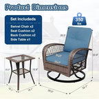 GustoWave 3-delige tuinset met wicker tafel en stoelen, kussens en salontafel voor terras, veranda of zwembad