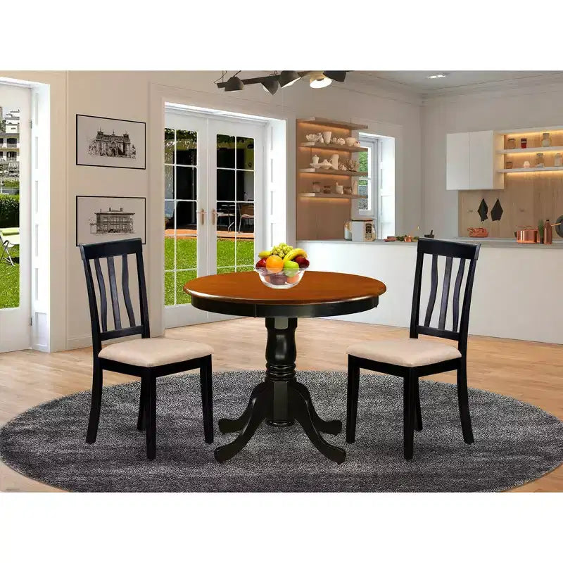 HomeStock Belmont keukentafelset - tafel en 2 eetkamerstoelen, zwart en kersen