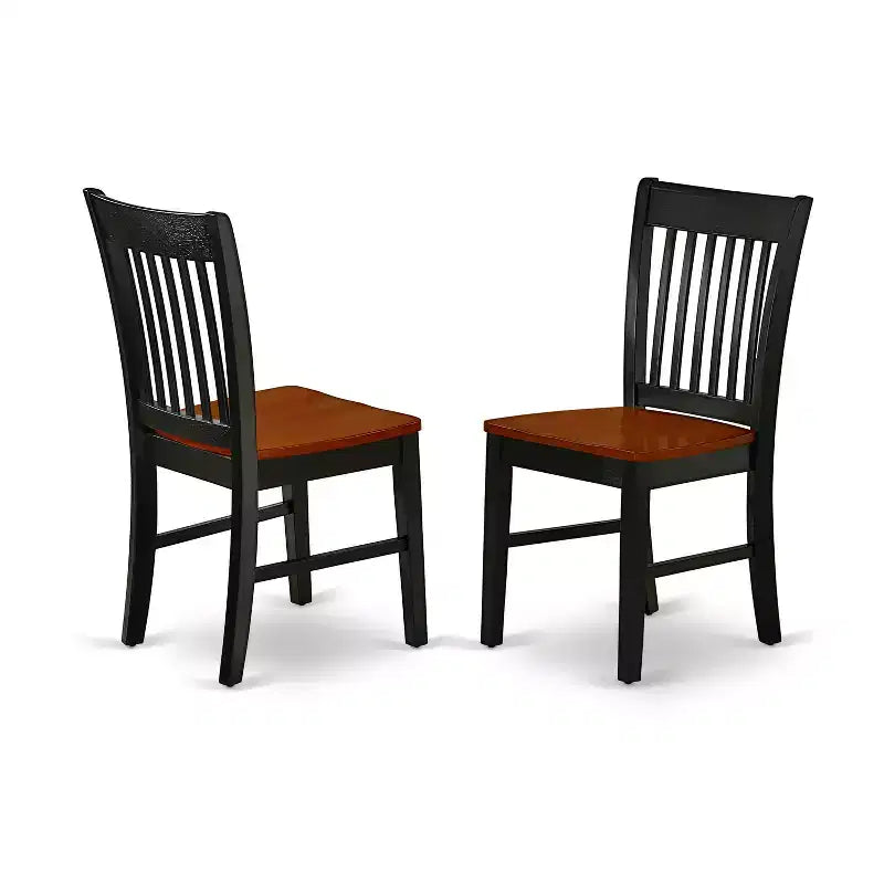 HomeStock Belmont 3-delige keukentafelset, kleine keukentafel, 2 houten eetkamerstoelen, zitting van massief hout, lattenrug, zwart, kersenfinish