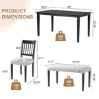 Farmhouse Dining Room Set for 6, 6 Pieces Wooden Rectangular Table and 4 Chairs with Bench for kitchen