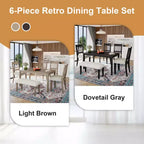 Farmhouse Dining Room Set for 6, 6 Pieces Wooden Rectangular Table and 4 Chairs with Bench for kitchen
