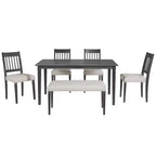 Farmhouse Dining Room Set for 6, 6 Pieces Wooden Rectangular Table and 4 Chairs with Bench for kitchen