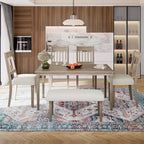 Farmhouse Dining Room Set for 6, 6 Pieces Wooden Rectangular Table and 4 Chairs with Bench for kitchen