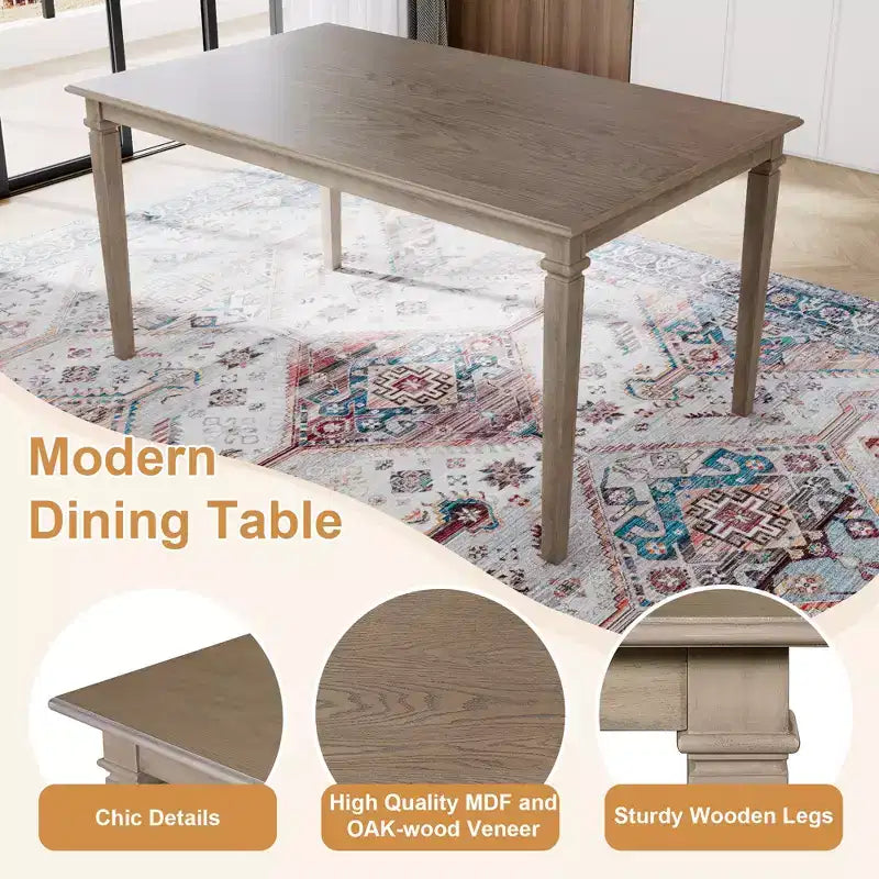 Farmhouse Dining Room Set for 6, 6 Pieces Wooden Rectangular Table and 4 Chairs with Bench for kitchen