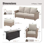 Captiva Designs Luxury Wicker Patio Conversation Fire Pit Set with Curved Armrests with Cushions