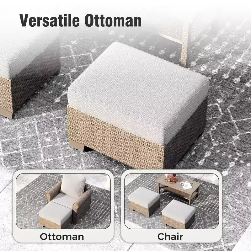 Captiva Designs Luxury Wicker Patio Conversation Fire Pit Set with Curved Armrests with Cushions