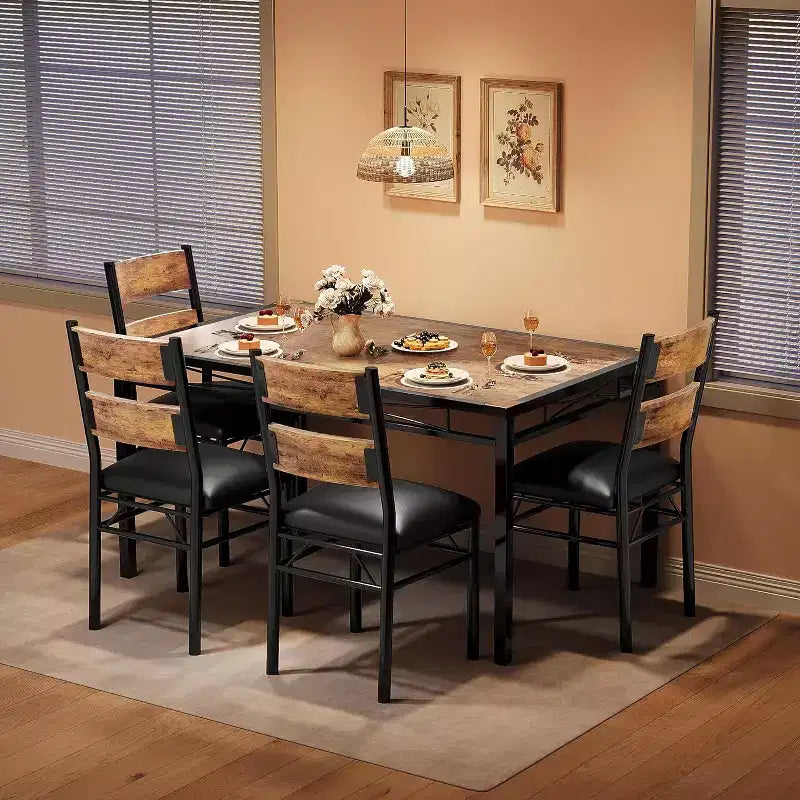 Eettafelset, eetkamertafelset met hoekbescherming, houten keukentafel en stoelenset met gestoffeerde stoelen voor keuken of appartement