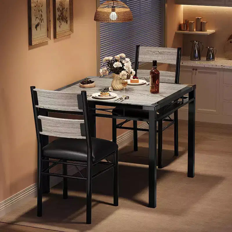 Eettafelset, eetkamertafelset met hoekbescherming, houten keukentafel en stoelenset met gestoffeerde stoelen voor keuken of appartement